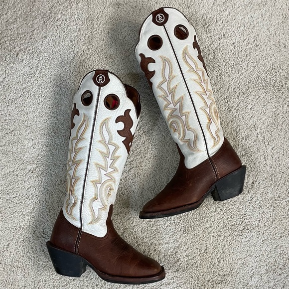 Tony Lama White and Brown Heeled Boots - Picture 5 of 8